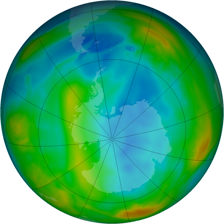 Antarctic ozone map for 02 July 2007